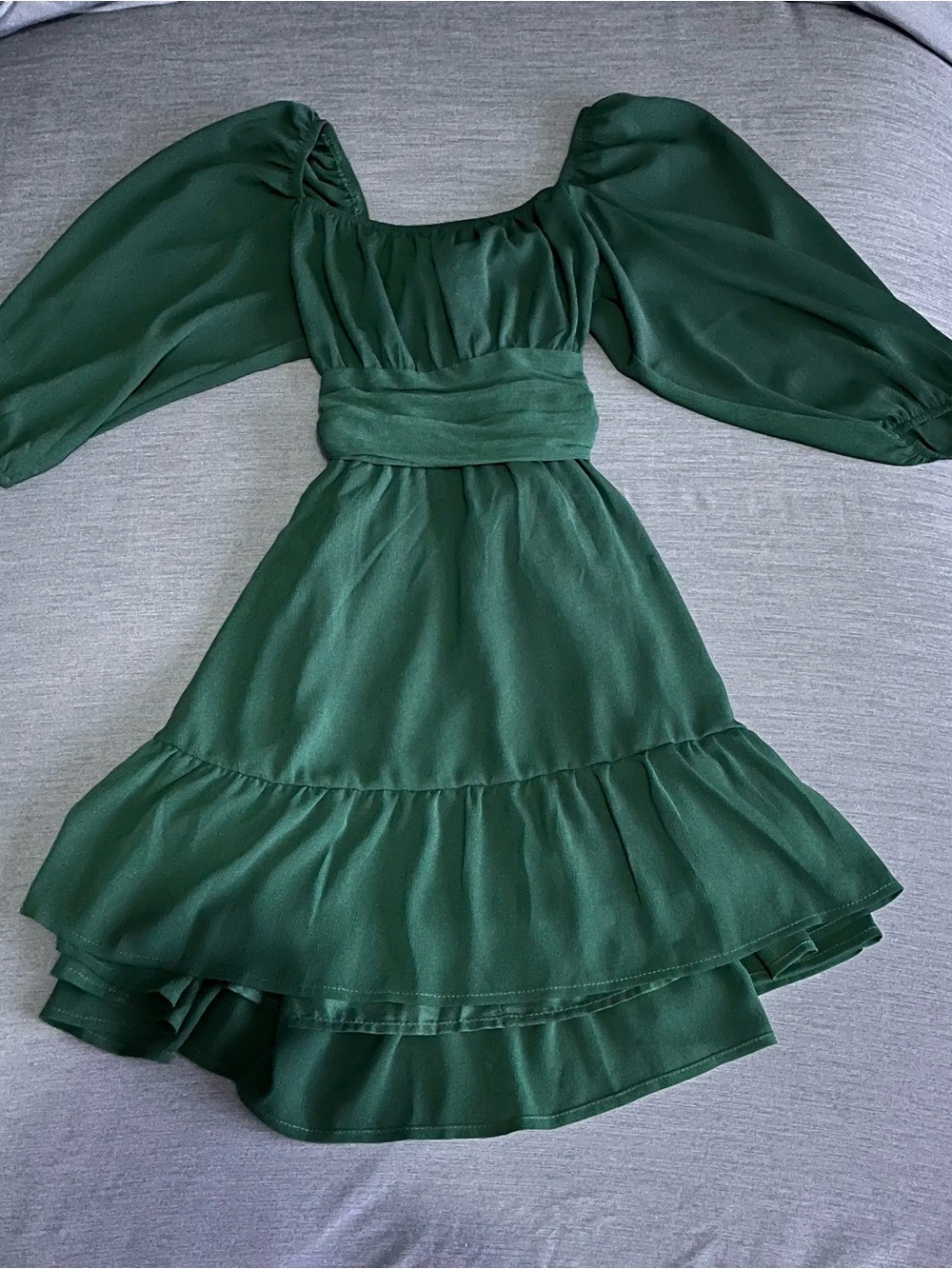 Girls' Emerald Green Puff Sleeve Dress